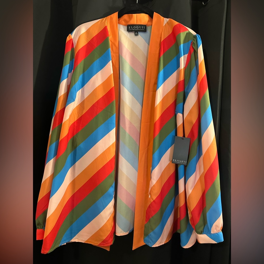 ELOQUII Striped Tie-Neck Top